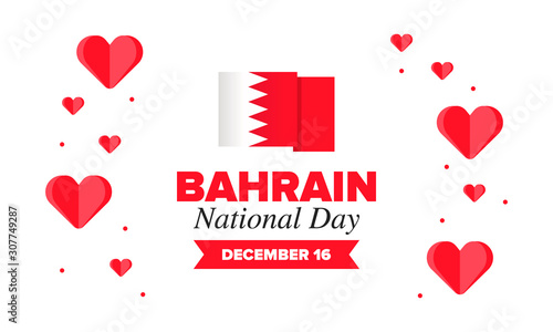 National Day in Bahrain. National happy holiday, celebrated annual in December 16. Bahrain flag. Patriotic elements. Poster, card, banner and background. Vector illustration