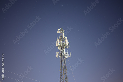 Cell phone tower at night