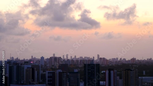 Dusk at South America city Salvador de Bahia, Brazil Skyline. Wide angle photo