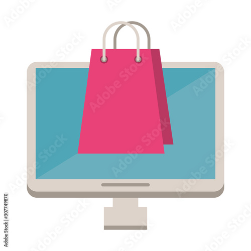 desktop computer with shopping bag