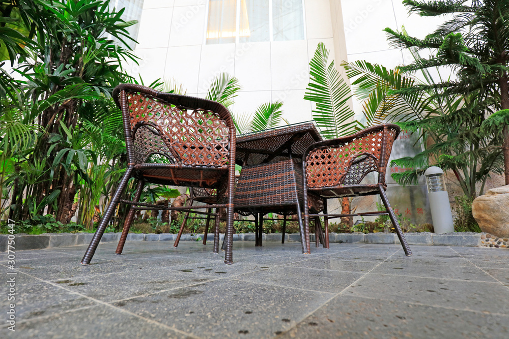 rattan chair in the park