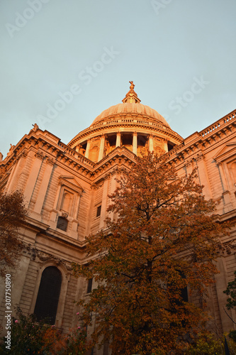 St Pauls cathedral in London taken at sunrise with golden light on dome © DMac