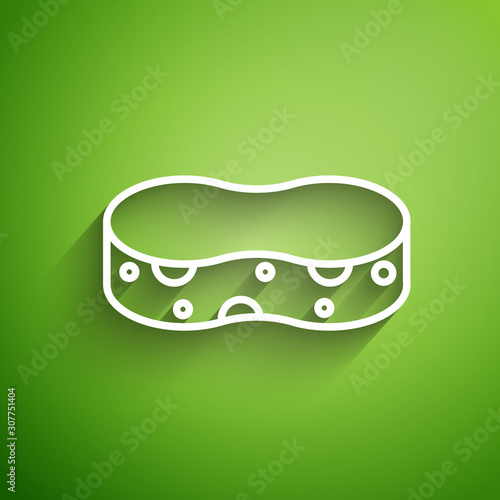 White line Sponge icon isolated on green background. Wisp of bast for washing dishes. Cleaning service concept. Vector Illustration