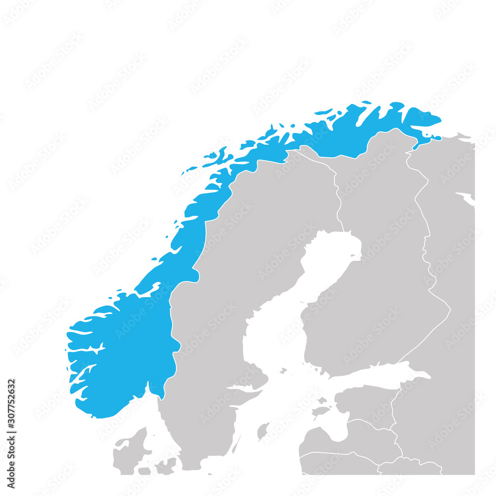 Map of Norway green highlighted with neighbor countries