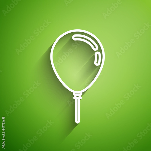 White line Balloon with ribbon icon isolated on green background. Vector Illustration