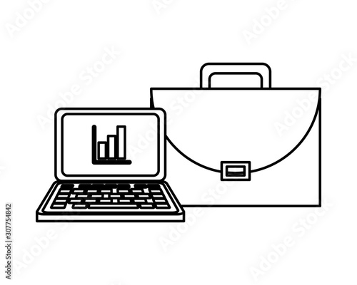 portfolio briefcase with laptop and statistics