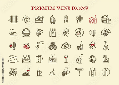 Wine icons set. Premium quality wine icons collection.