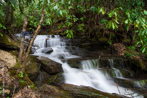 Waterfall Panorama. Soco Falls in the Blue Ridge Mountains in Maggie Valley, North Carolina. 
