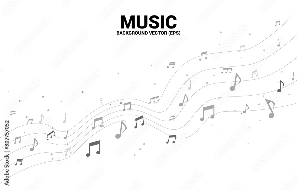 Vector music melody note dancing flow . Concept background for song and concert theme. Vector music melody note dancing flow . Concept background for song and concert theme.