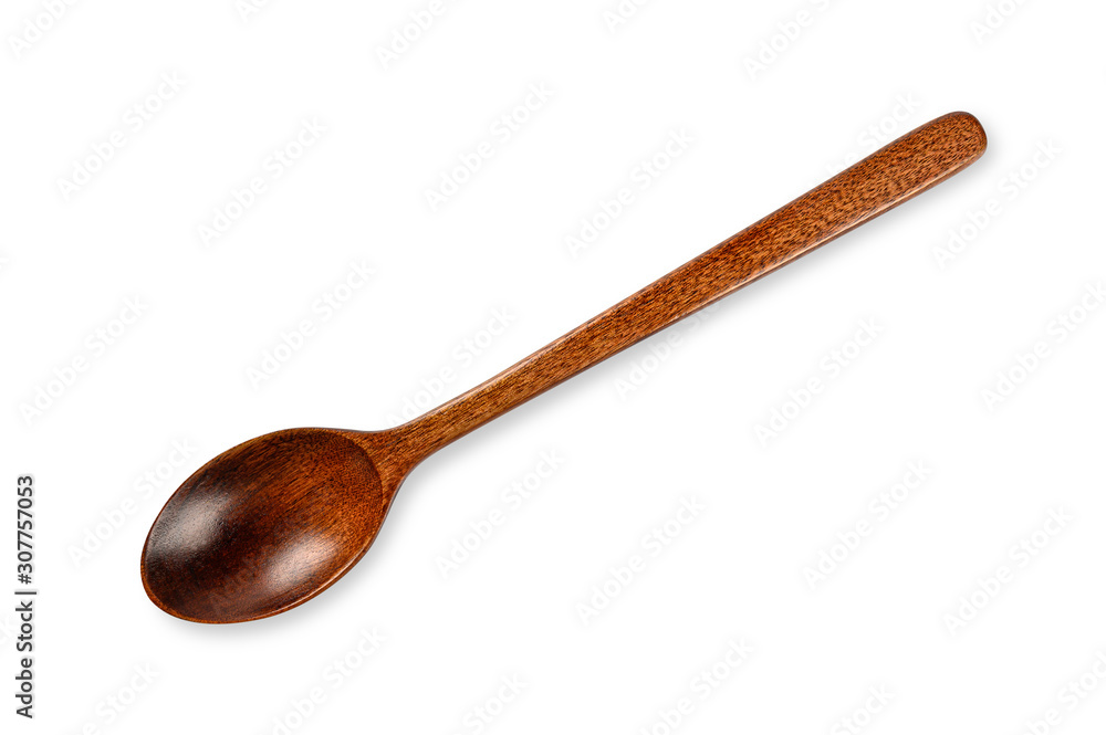 Wooden spoon isolated on white background .Top view Wooden spoon isolated on white background .Top view