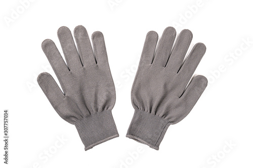 pair of gray gloves isolated on white background