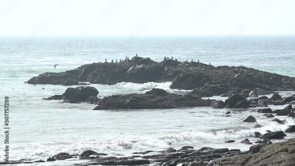 Waves crashing into a rocky shoreline, slow motion Waves crashing into a rocky shoreline, slow motion