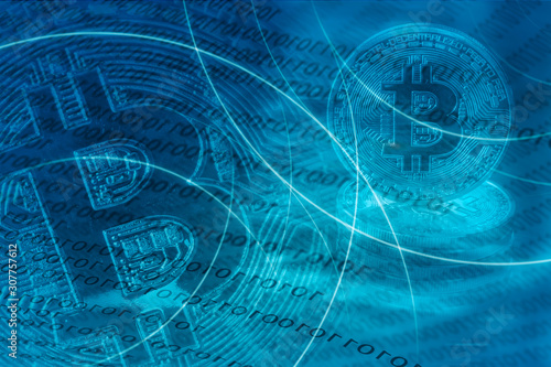 Bitcoin Blockchain symbolischer Kryptowährung Hintergrund