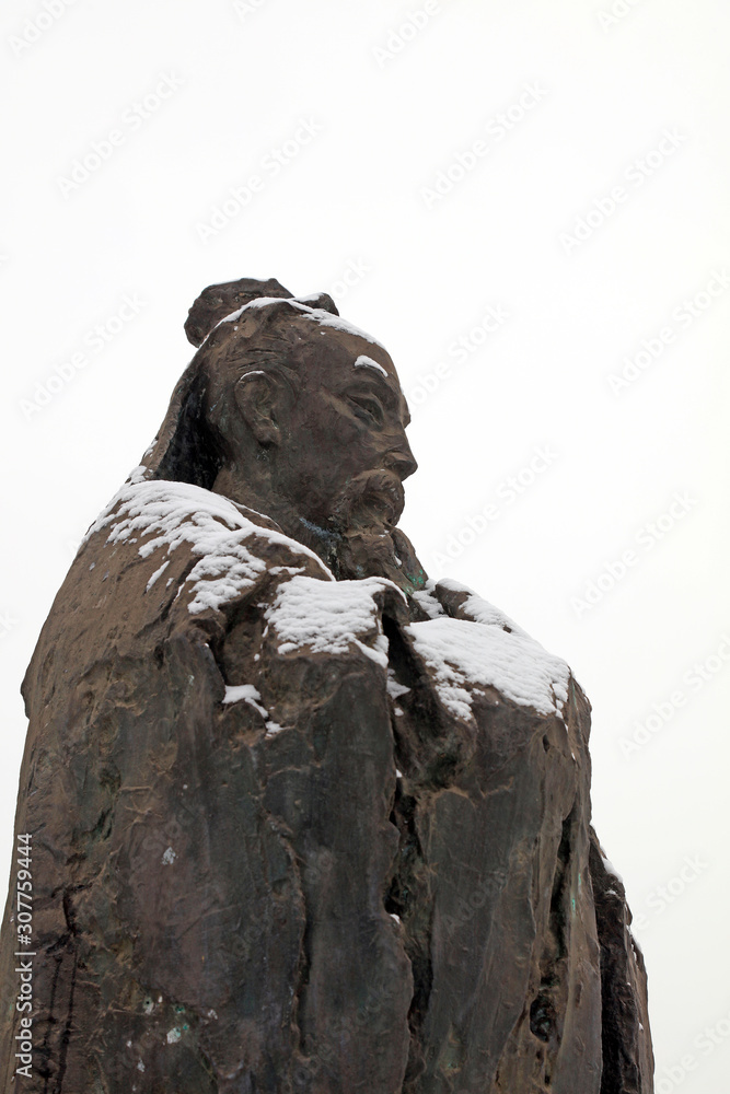 Ancient Chinese Confucian sculptures in the park, Tangshan City, Hebei, China