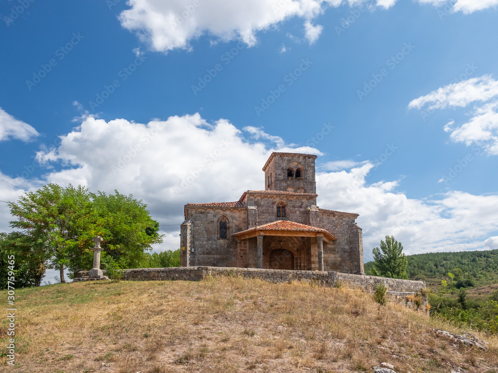Romanesque hermitage in a village in Burgos, Jaramillo Quemado