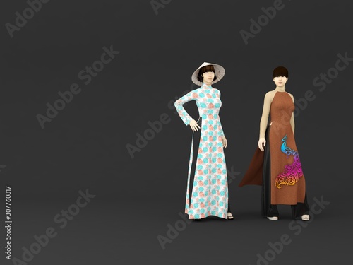 3d render of asian woman models