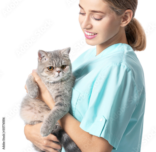 Veterinarian with cute cat ...