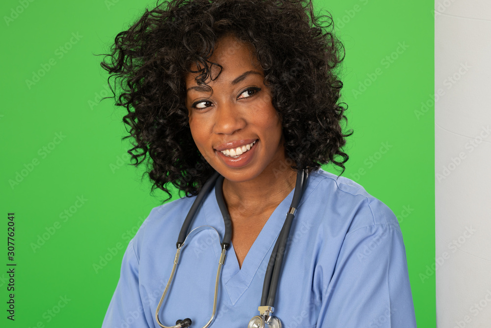 Close up portrait of pretty African American female nurse Close up portrait of pretty African American female nurse