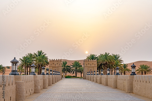Qasr Al Sarab in Liwa, Al Dhafra, Abu Dhabi, United Arab Emirates at sunrise.