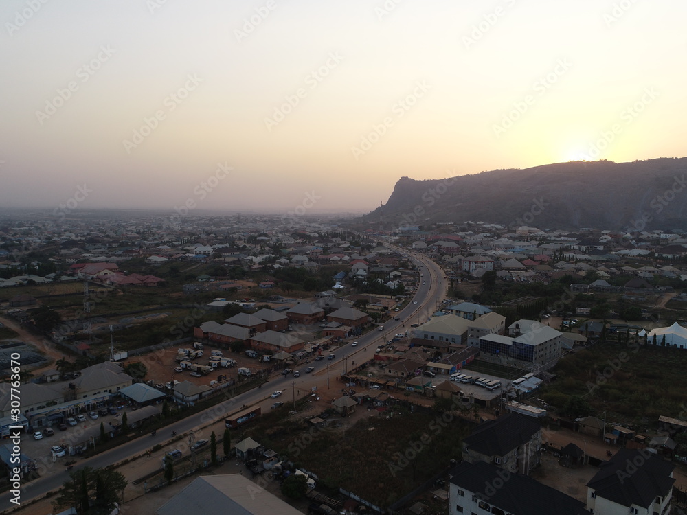 Drone photo of sunset in Kubwa, Abuja Nigeria