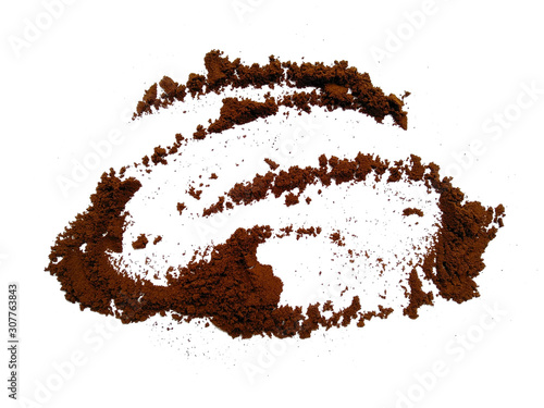 Coffee powder isolated on white background. Coffee powder on white background, is a beverage derived from brewed coffee beans.