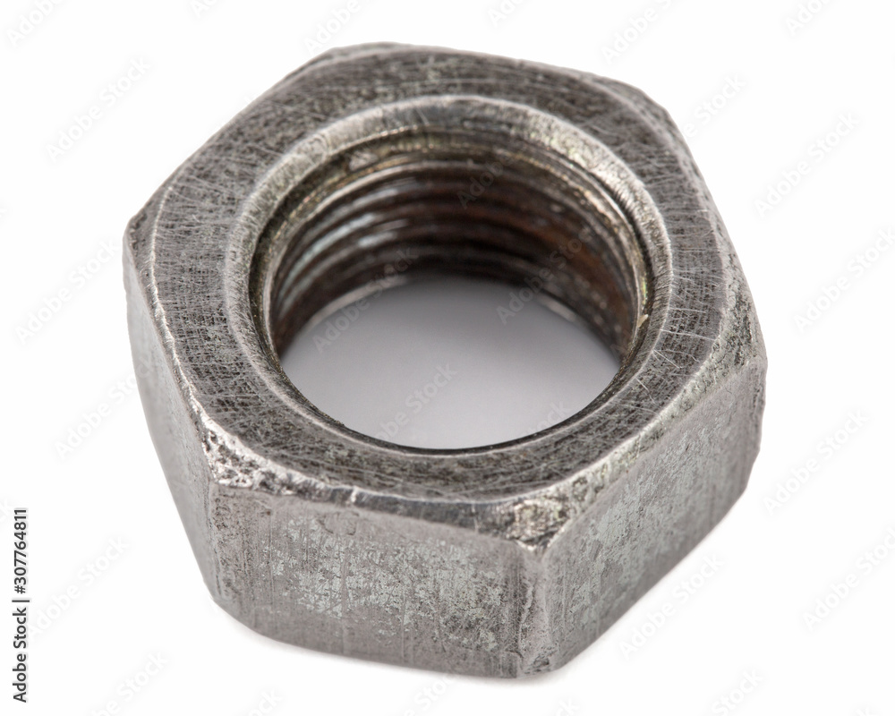 Metal nut closeup, isolated on white background Metal nut closeup, isolated on white background