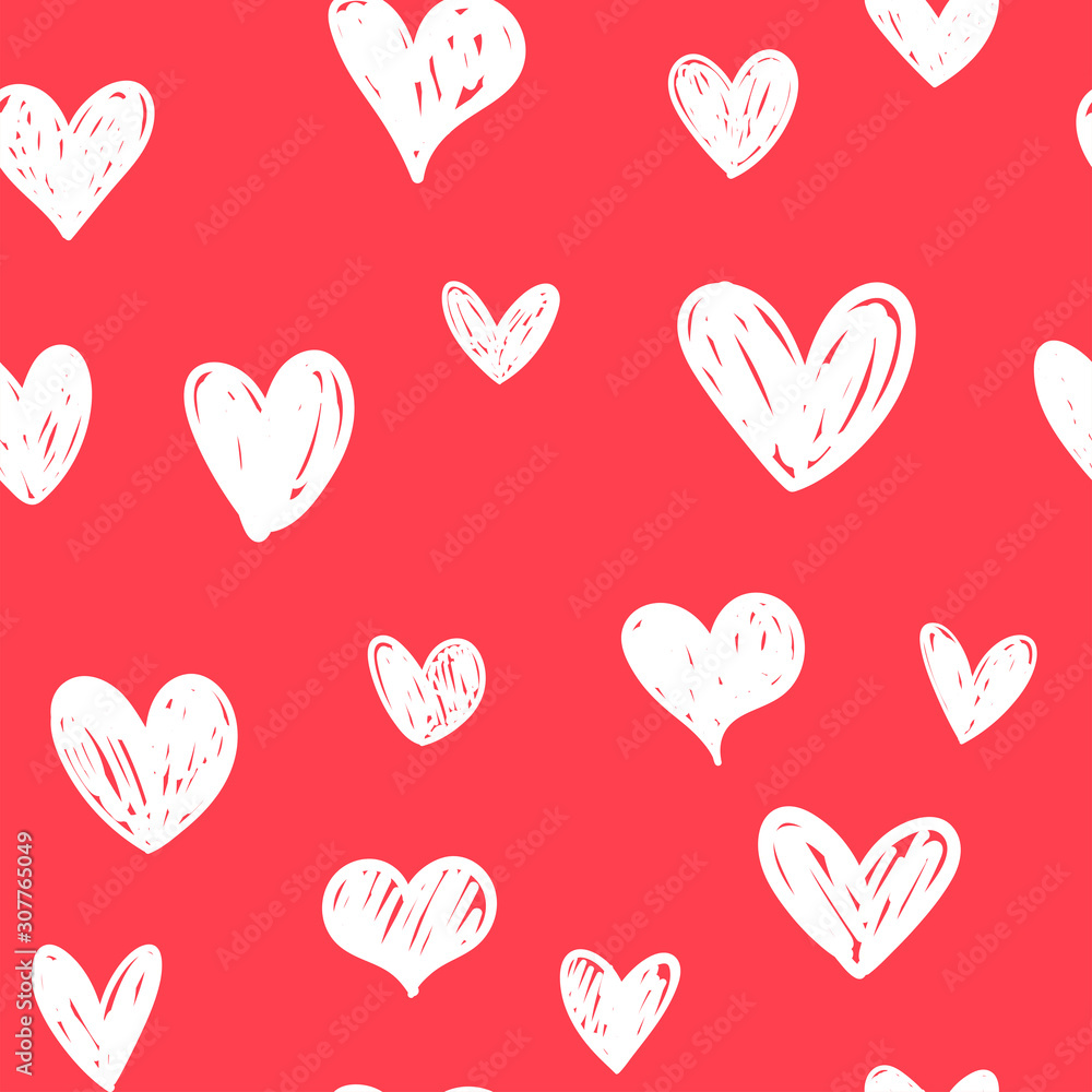 Heart doodles seamless pattern. Hand drawn hearts texture. Love background for valentine's day.