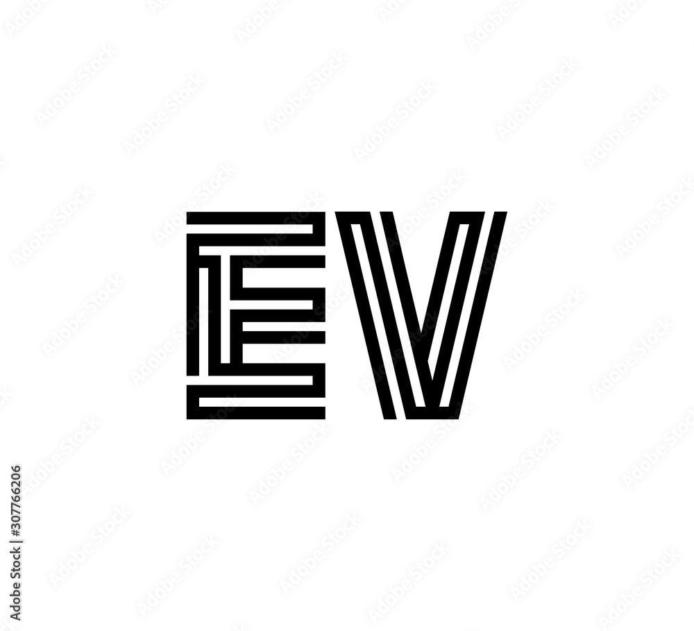 Initial two letter black line shape logo vector EV Initial two letter black line shape logo vector EV