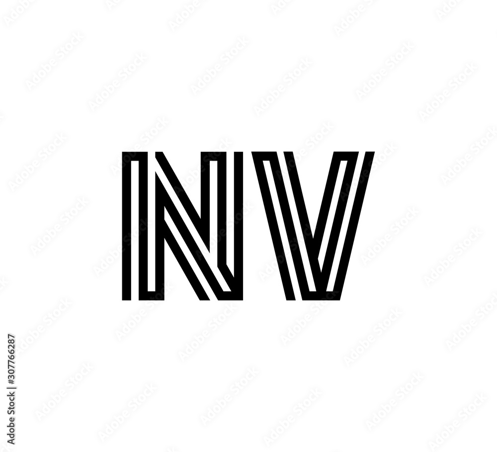 Initial two letter black line shape logo vector NV Initial two letter black line shape logo vector NV
