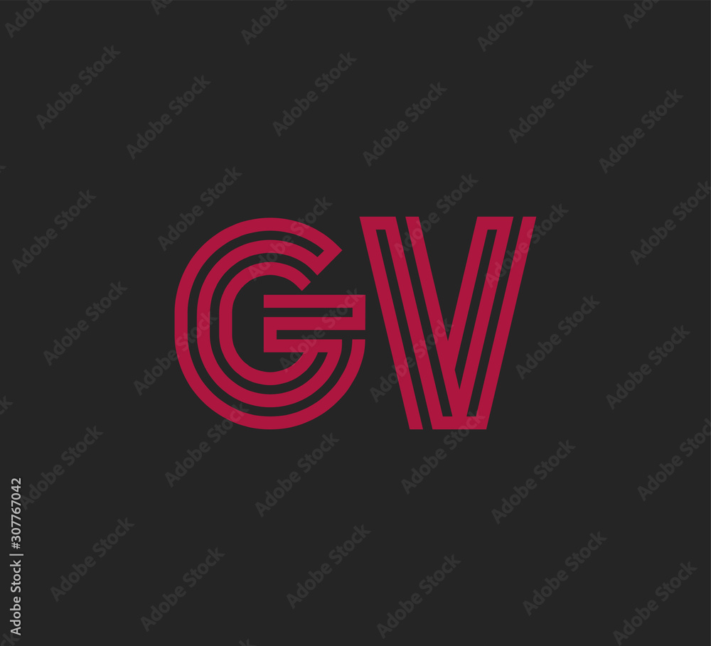 Initial two letter red line shape logo on black vector GV Stock Vector ...
