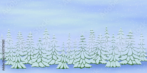 Light winter landscape, fir trees in the snow. It snows, vector illustration, EPS10