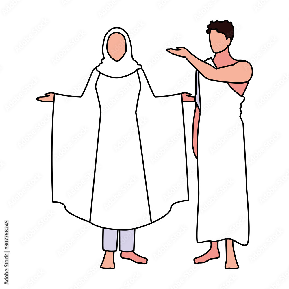 couple of people pilgrims hajj on white background couple of people pilgrims hajj on white background