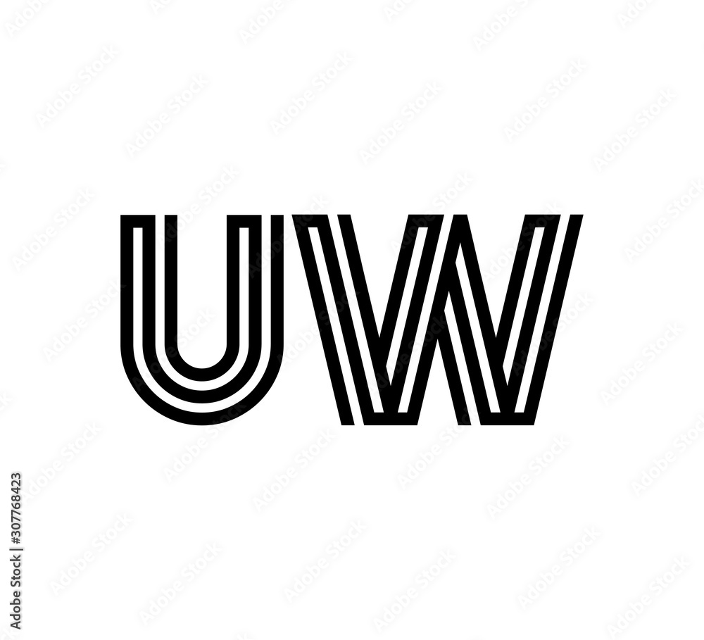 Initial two letter black line shape logo vector UW Initial two letter black line shape logo vector UW