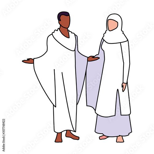 couple of people pilgrims hajj on white background