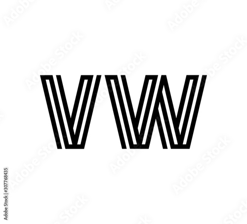 Initial two letter black line shape logo vector VW