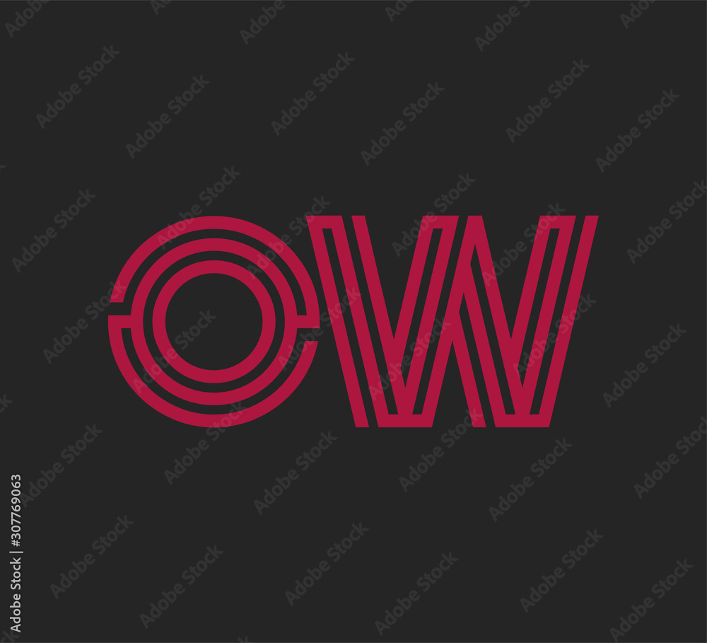 Initial two letter red line shape logo on black vector OW Initial two letter red line shape logo on black vector OW