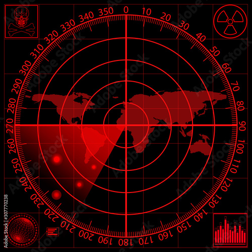 A red radar screen. Vector illustration. EPS10.
