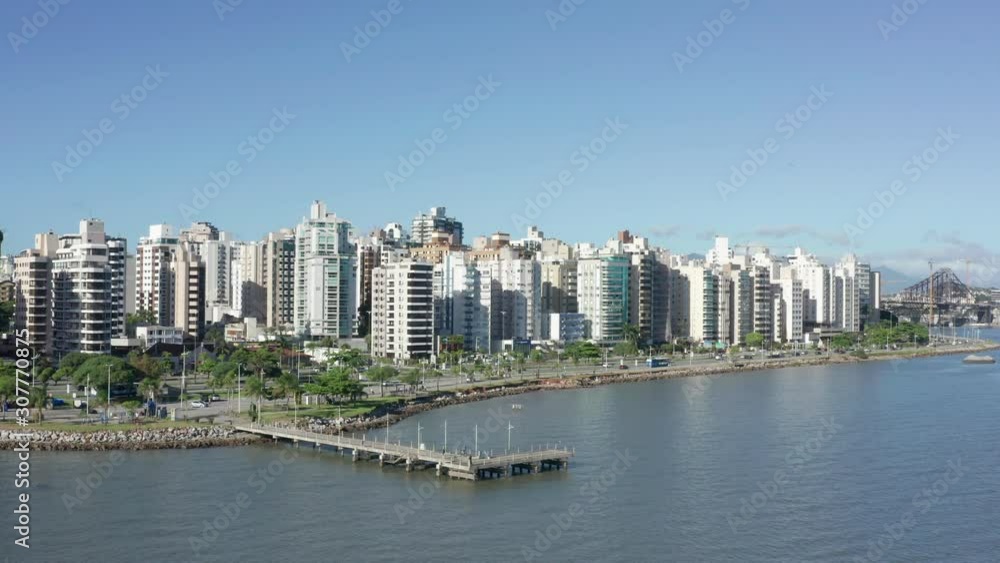 Pier and high raising buildings on Beira-Mar avenue, Florianópolis, Brazil, aerial shot Pier and high raising buildings on Beira-Mar avenue, Florianópolis, Brazil, aerial shot