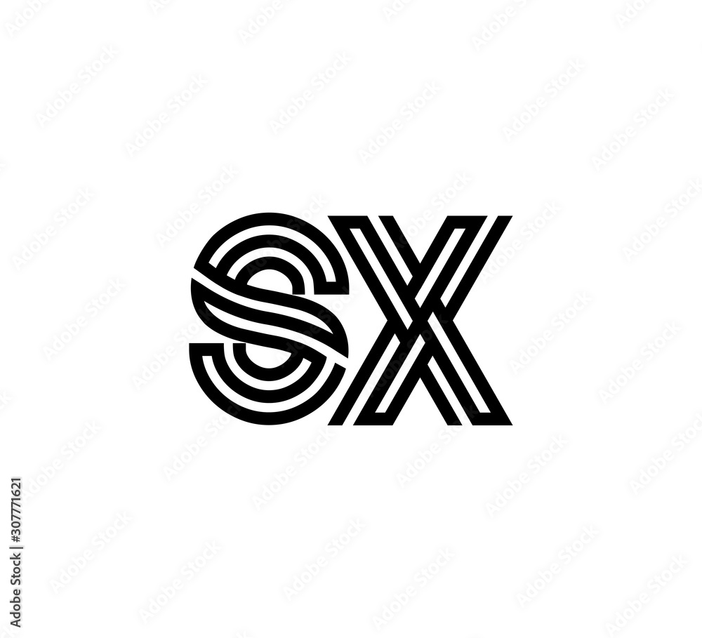Initial two letter black line shape logo vector SX Stock Vector | Adobe ...