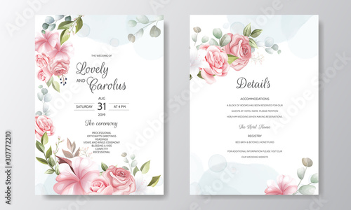 Beautiful Floral Wreath Wedding Invitation Card Template © mariadeta