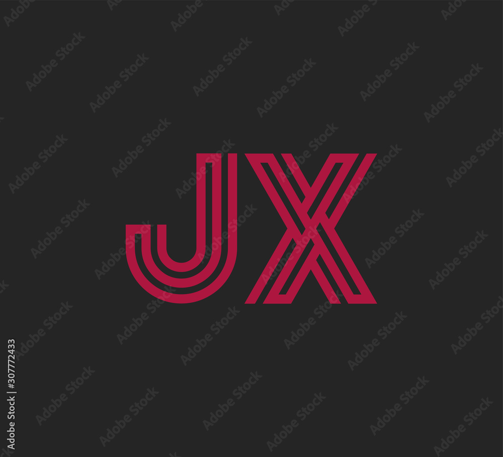 Initial two letter red line shape logo on black vector JX Initial two letter red line shape logo on black vector JX