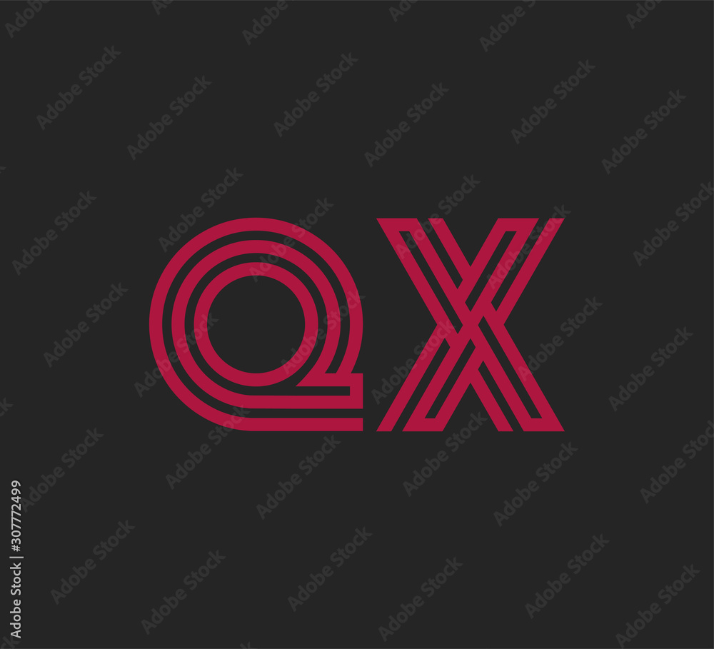 Initial two letter red line shape logo on black vector QX Initial two letter red line shape logo on black vector QX
