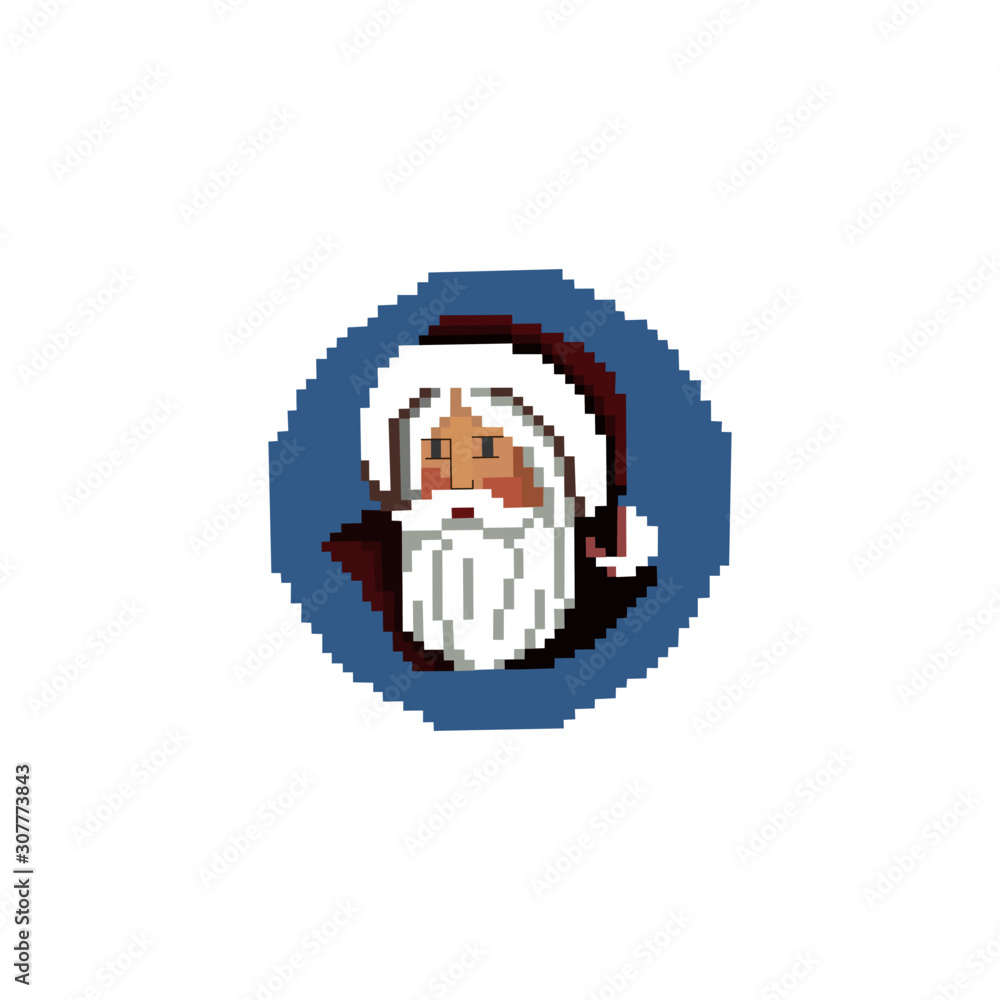 Hand drawn Santa claus pixel art style, Greeting card for Merry Christmas and Happy New Year.