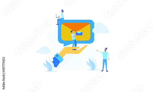 illustration of email services with tiny people.flat design. Suitable For Wallpaper, Background, Card,banner, Book Illustration, Web Landing Page