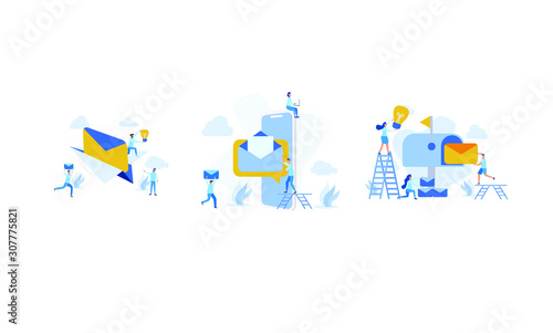 set of illustration of email services with tiny people.flat design. Suitable For Wallpaper, Background, Card,banner, Book Illustration, Web Landing Page