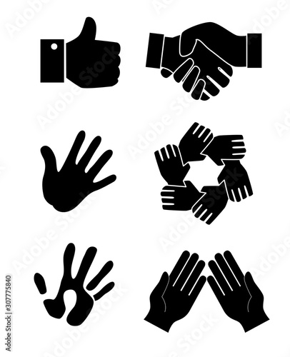 bundle silhouette of hands teamwork vector illustration design