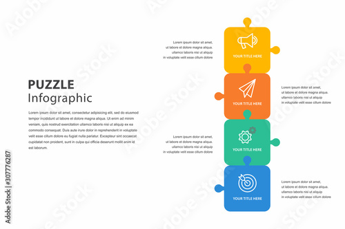 puzzle infographic design with 4 step, graph to describe the steps