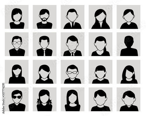 bundle of silhouette business people avatar character vector illustration design