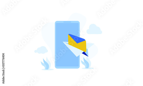 illustration of email services with tiny people.flat design. Suitable For Wallpaper, Background, Card,banner, Book Illustration, Web Landing Page
