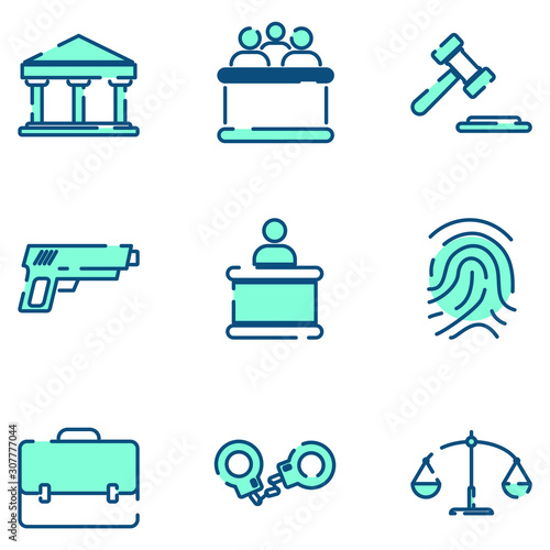 Law and Justice set icon template color editable. Law and Justice pack symbol vector sign isolated on white background icons vector illustration for graphic and web design.